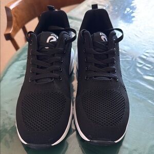 Women’s Black Athletic Shoes with Breathable Mesh and White Sole